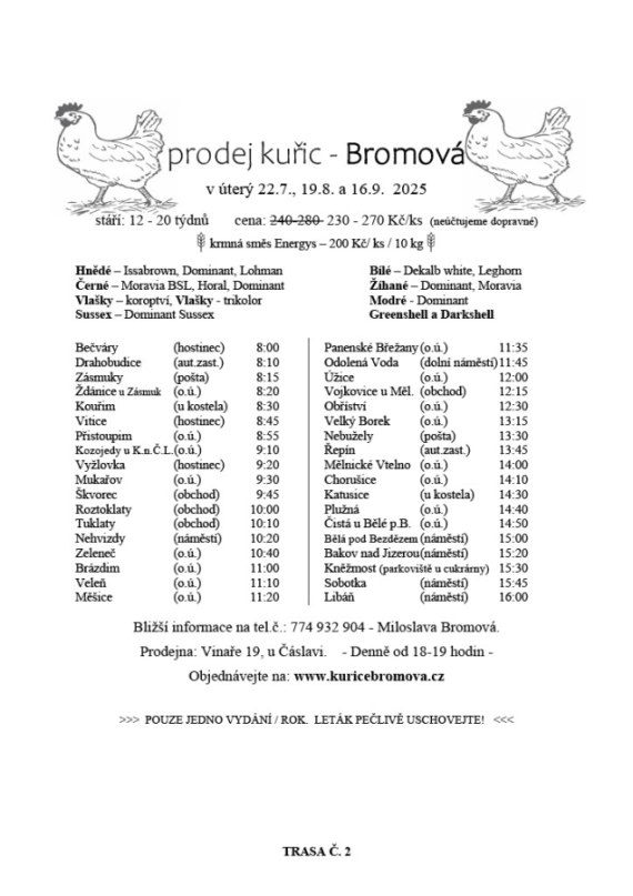 Prodej kuřic - Bromová